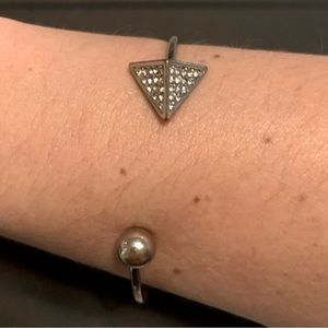 Silver Open Cuff Bracelet- Pave - sculptural - modern - minimalist- triangle